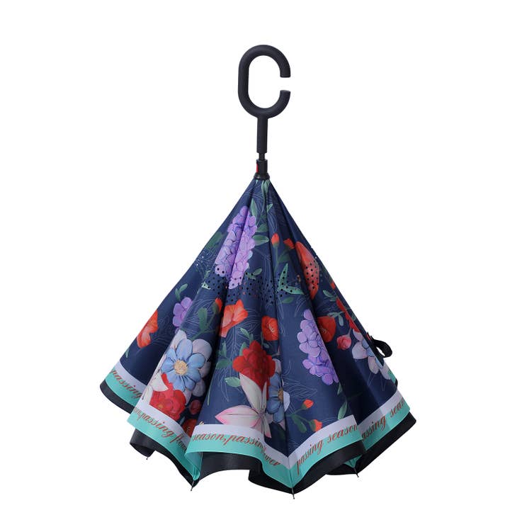 PEACH ACCESSORIES - Wholesale Umbrella - Women's - F975 Blue Chrysanthemum upside down umbrella