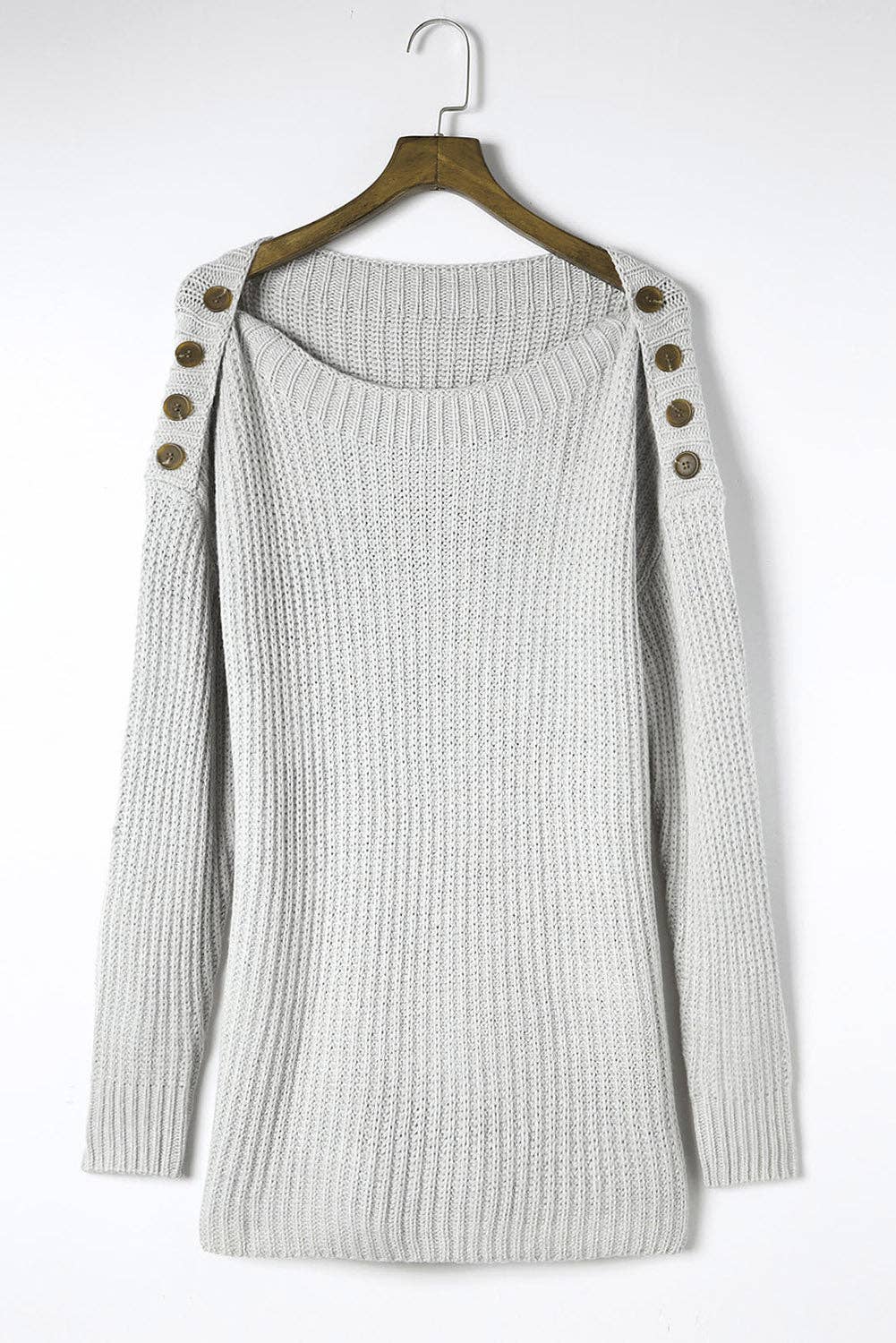 Gray Solid Buttoned Drop Shoulder Sweater for wholesale on Faire5