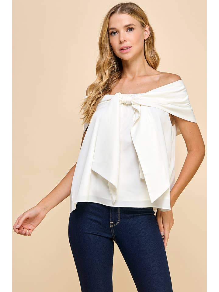 TCEC - Wholesale Blouse - Women's - CT9079-Bow Accented Off The Shoulder Top