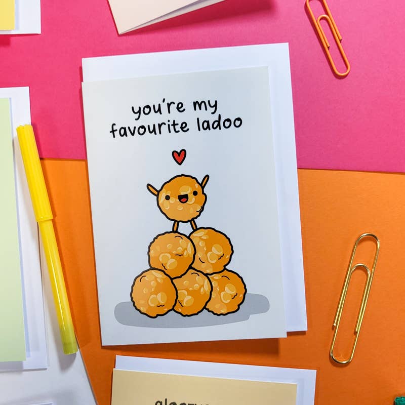 The Playful Indian – wholesale Love card – You're My Favourite Ladoo Card1