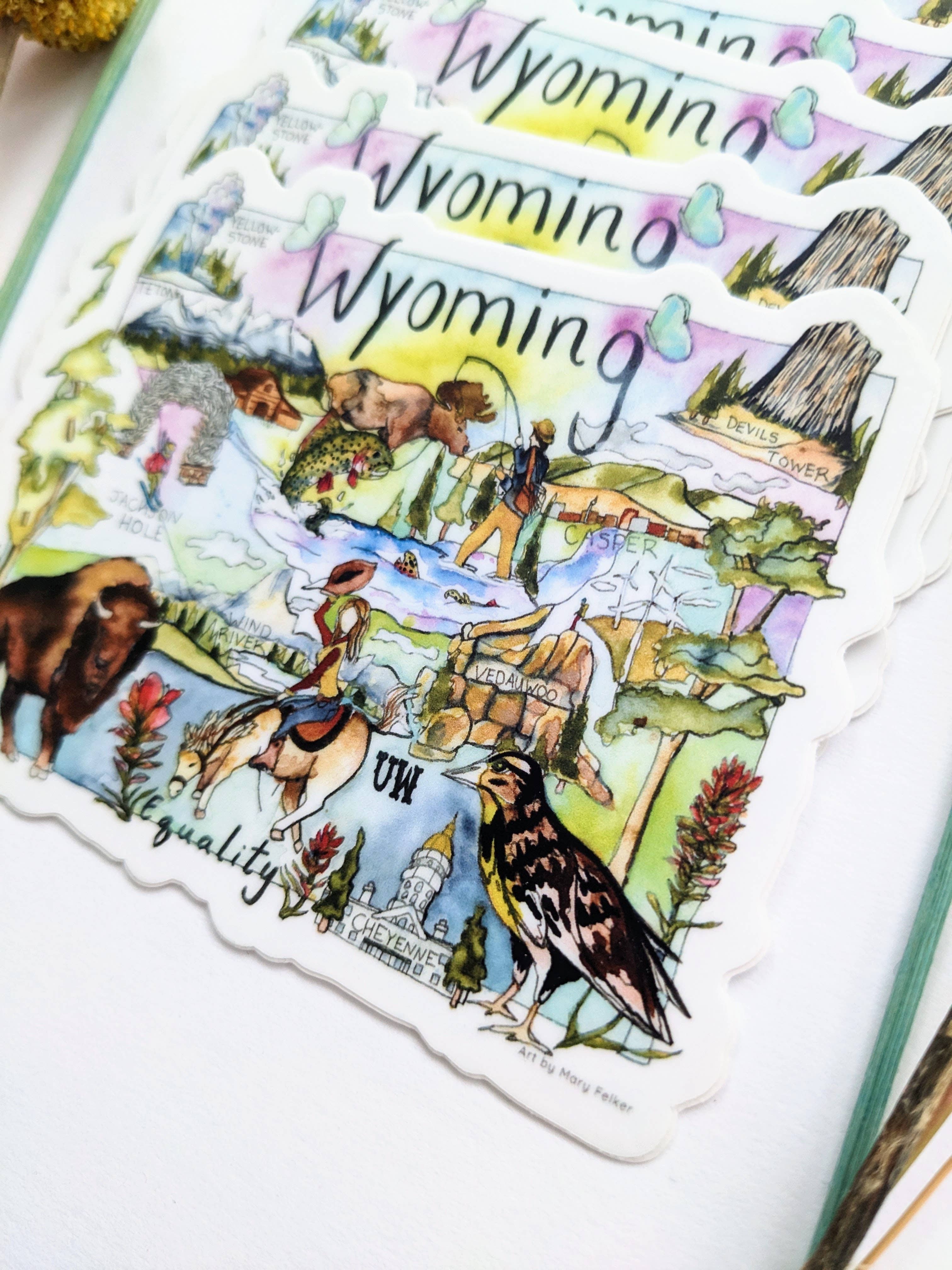Mary Felker Art and Design - Vente Autocollant - Sticker Wyoming, Wyoming Souvenir3