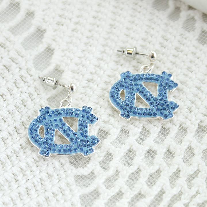 Unc Tarheel Crystal Logo Earrings for wholesale by Seasons Jewelry
