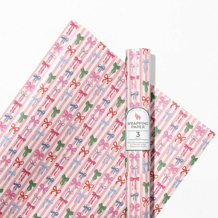 Illustrating Amy - Wholesale Wrapping Paper Roll - Striped Bows Gift Wrap Rolls2
