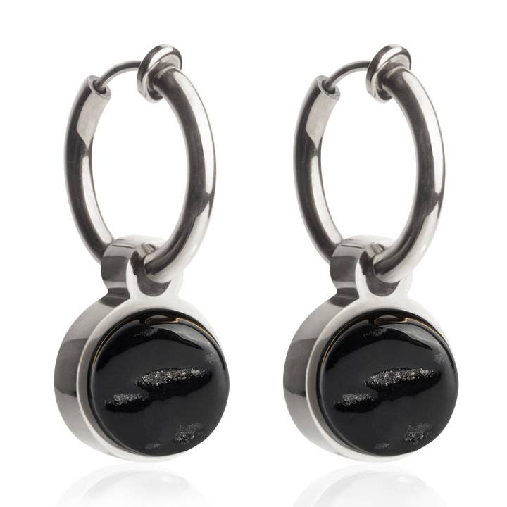 Clipes de ouvido Mix & Match com pendente • prateado/preto ônix • 14mm por atacado de ALEXASCHA