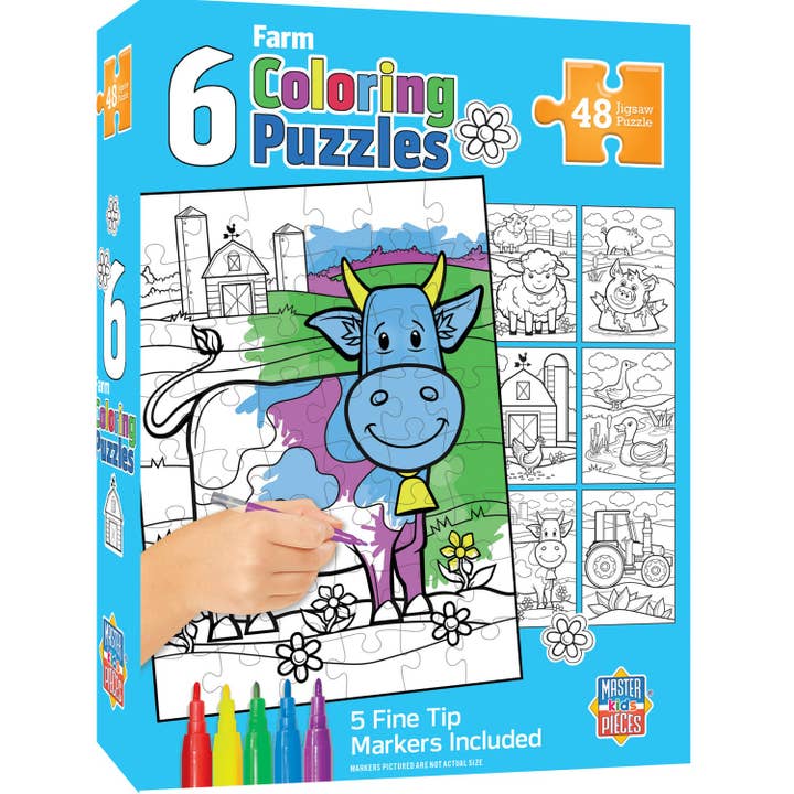 Masterpieces Puzzles - Wholesale Puzzle - Kids - Coloring Puzzles 6-Pack - Farm 48 Piece Puzzles