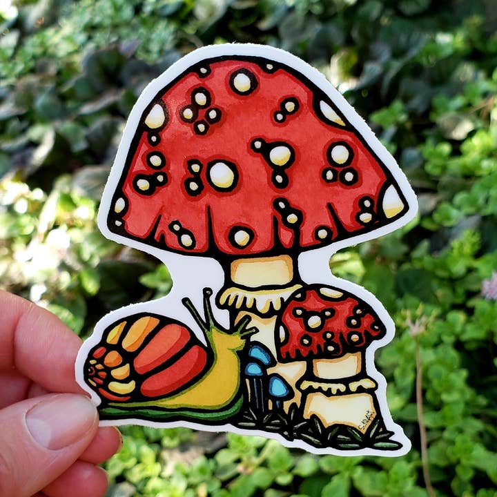 Vinyl Sticker Mushrooms for wholesale by Sarah Angst Art