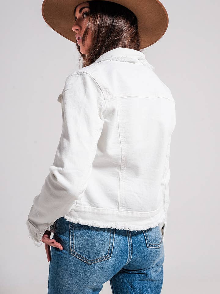 Bianco Giacca in denim bianco con bordo grezzo in vendita all'ingrosso su Faire1