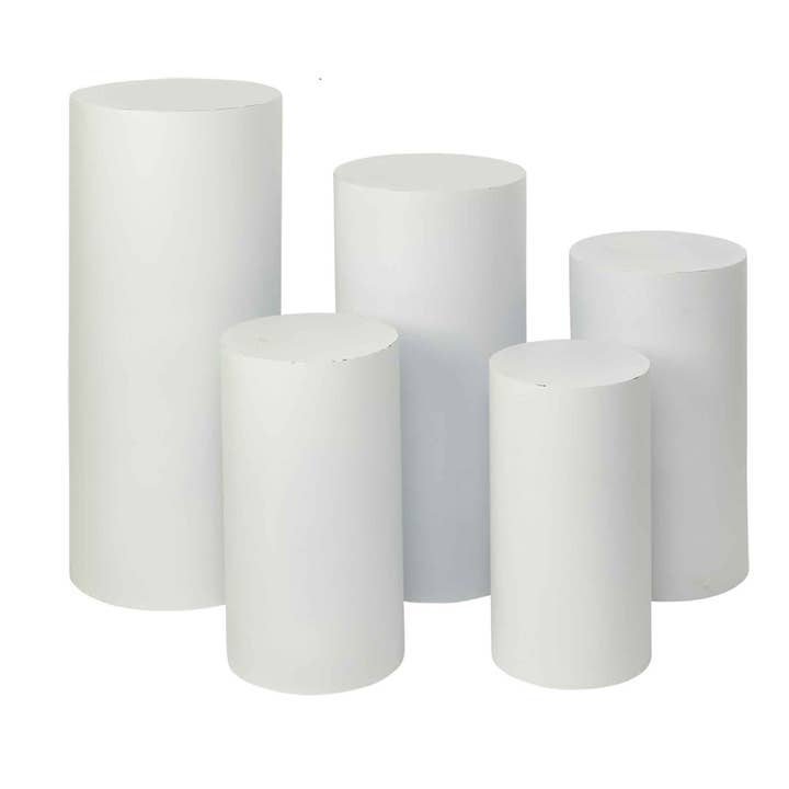 Portofino International Trading, USA - Wholesale Retailer Display - Home & Living - Metal Cylinder Pedestals Display 5pc/set - White
