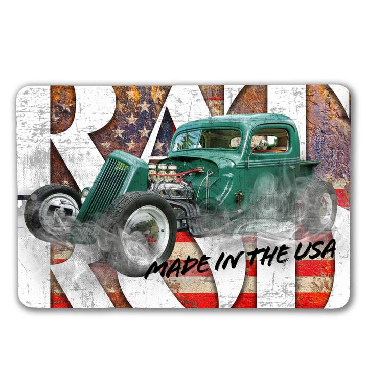 Rat Rod Hot Rod Distressed Sign for wholesale by Real Cool Stickers & Stuff