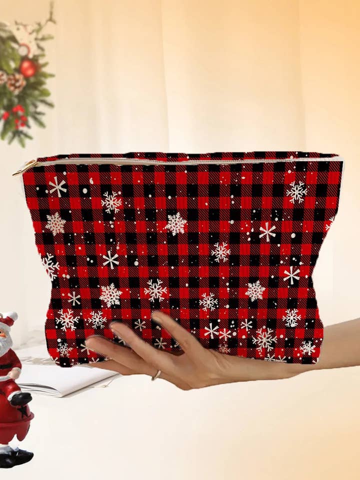 Eldröd rutig jul-snöflinge-mönstrad kosmetikväska för wholesale av Lovesoft