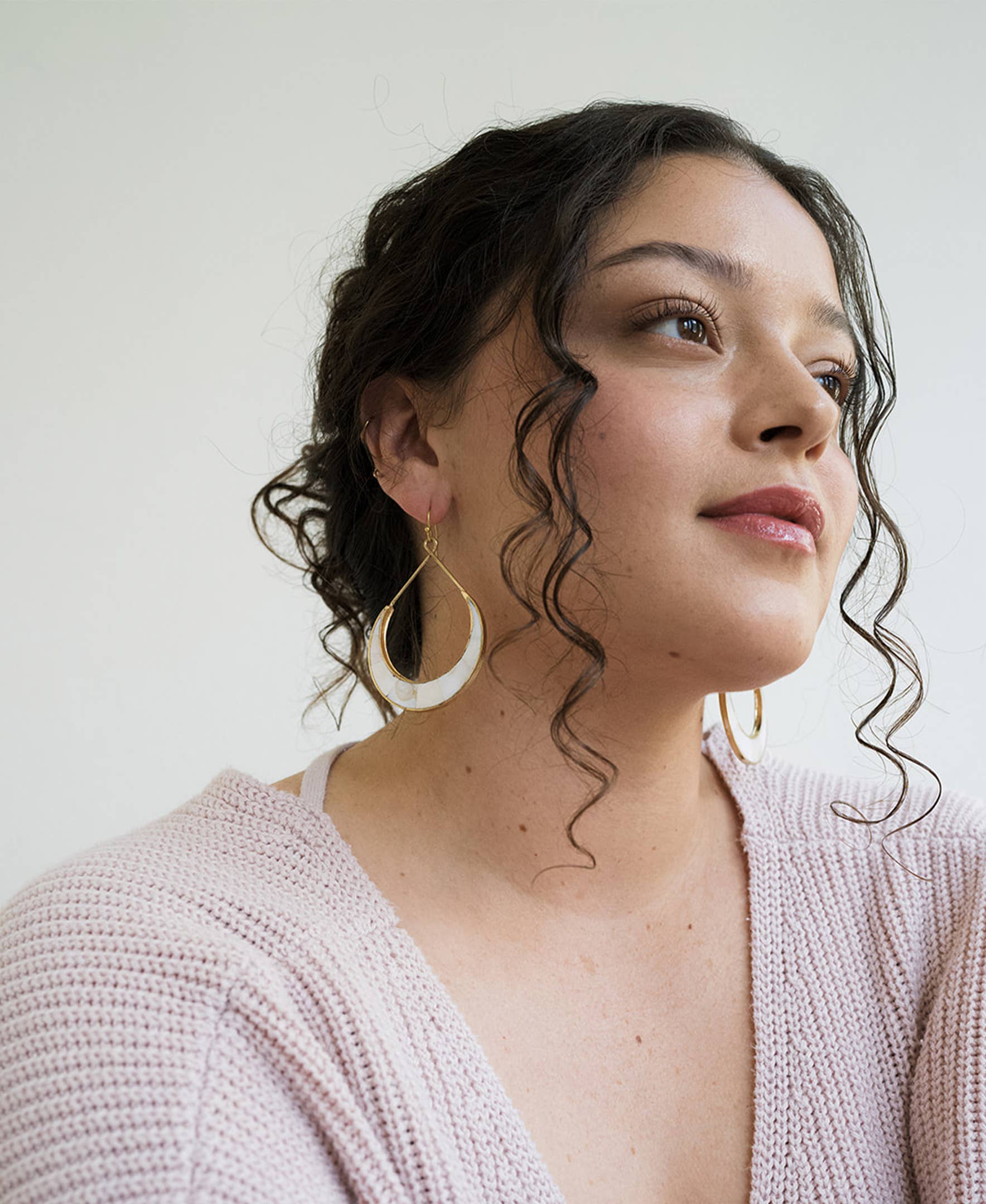 Matr Boomie Fair Trade - Wholesale Hoop Earrings - Rajani Crescent Mother of Pearl Hoop Earrings2