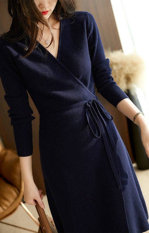 Marayn - Wholesale Dress - Women's - Wrap Knit Dress Chic Korean Style for Fall2