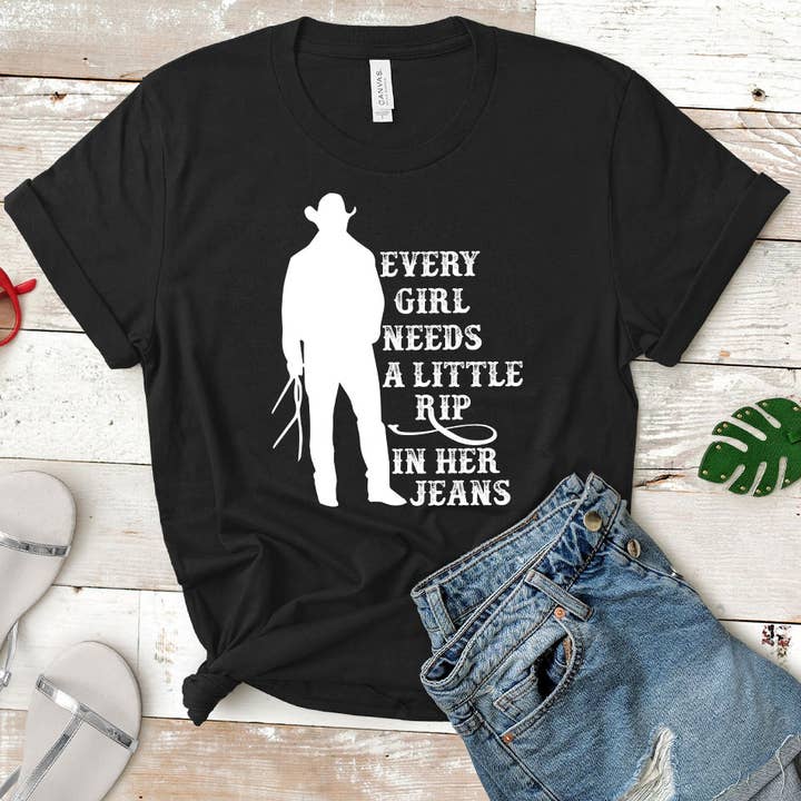 House Of Rodan - Wholesale T-Shirt (Graphic) - Women's - Every Girl Needs A Rip In Jeans - Yellowstone T-Shirt3