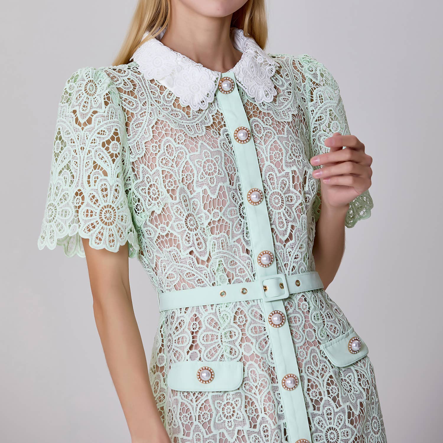 Smart and Joy - Wholesale Dress - Women's - Buttoned dress in sheer lace3