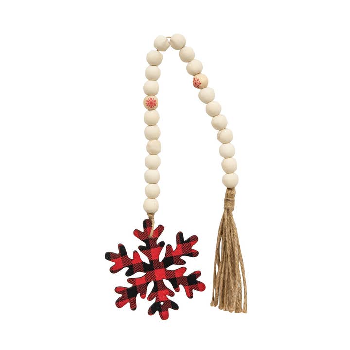 Red & Black Buffalo Check Snowflake Beaded Tassel for wholesale by Bright Ideas
