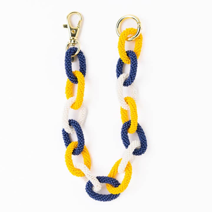Game Day Beaded Bag Chain Yellow + Blue Wholesale for wholesale by INK + ALLOY