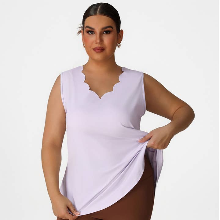 Women's Plus Size Relaxed Fit V-Neck Petal Sports Top for wholesale by Sodalemon