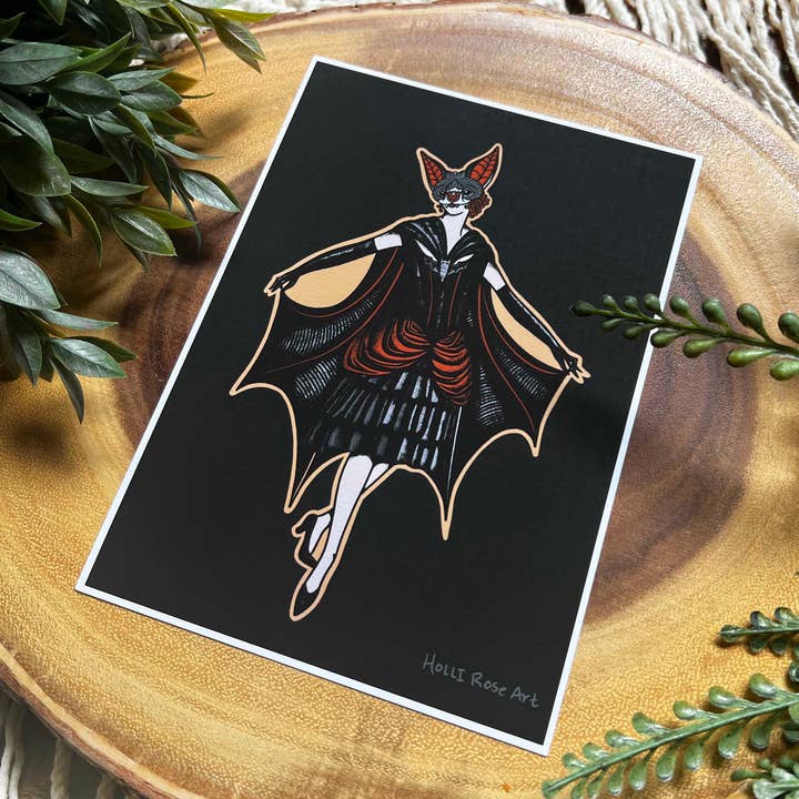 Holli Rose Art - Wholesale Art Print - Vintage Bat Lady Art PrintÂ