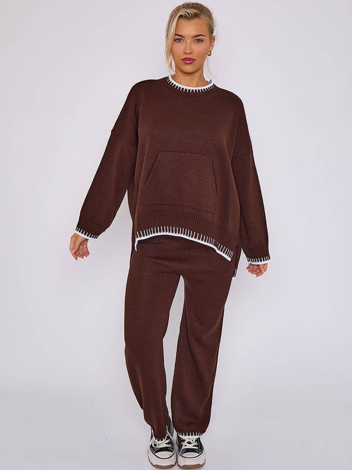 Stitch Detail Oversized Knitted Co-ord for wholesale by Stylewise Direct