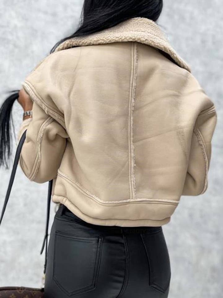 safistyle - Wholesale Leather Jacket - Women's - Faux Leather Sherpa-Lined Jacket5