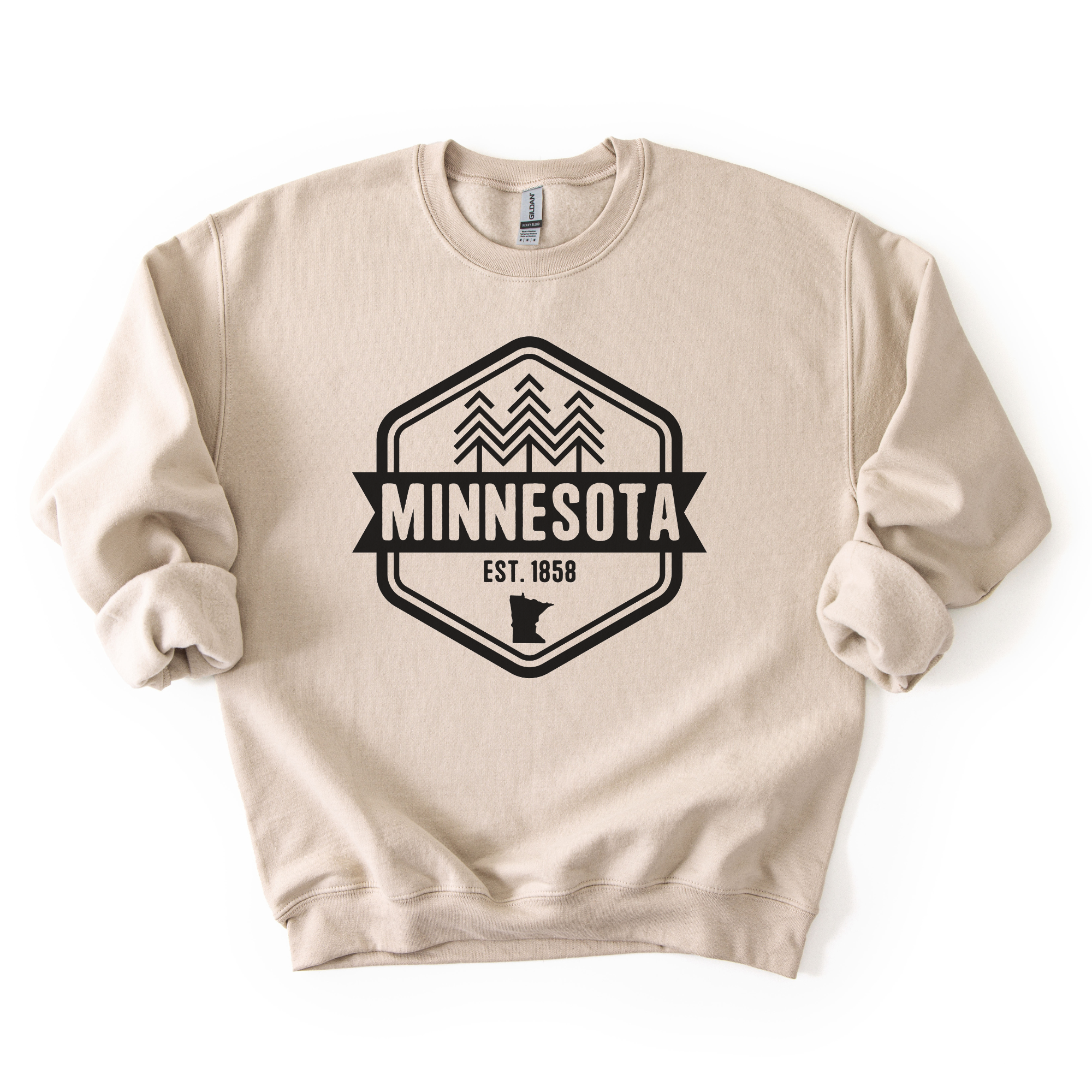 Fuzzy Loon Designs – Großhandel Sweatshirt mit Grafikdruck – Unisex – Minnesota Badge Pines Bequemer Crew-Pullover1