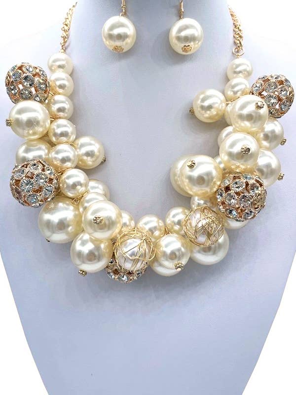Oversize Pearl And Crystal Statement Necklace Set for wholesale by Artini Accessories