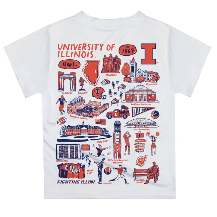 Vive La Fete - Wholesale Screen Printed T-Shirt - Kids - Illinois Fighting Illini Hand Sketched Impressions T-Shirt5