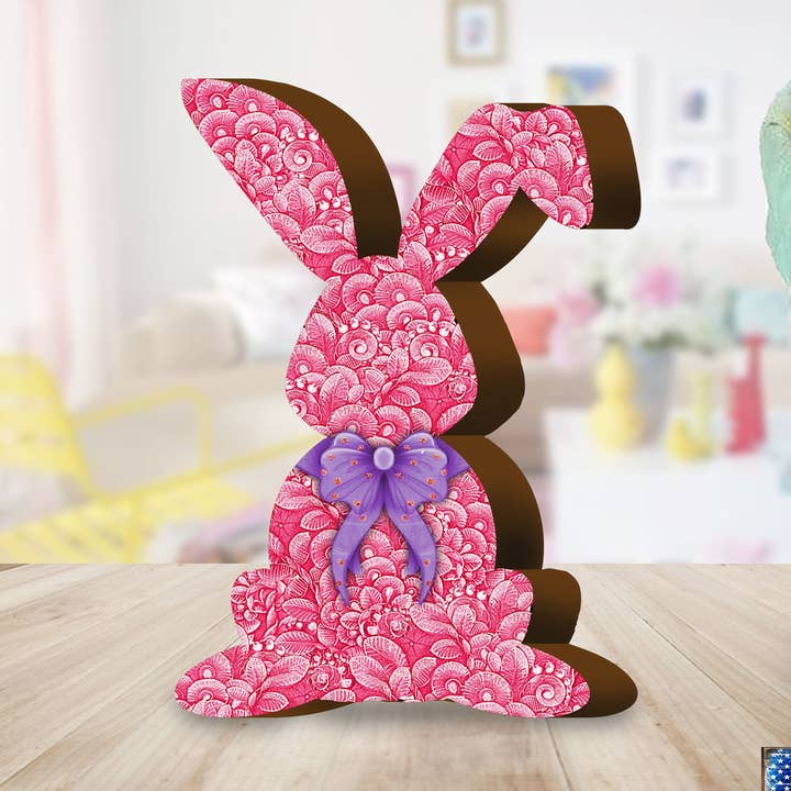 Rosa kanin med rosett Décorative Figurine | Påskvåren för wholesale av Designocracy