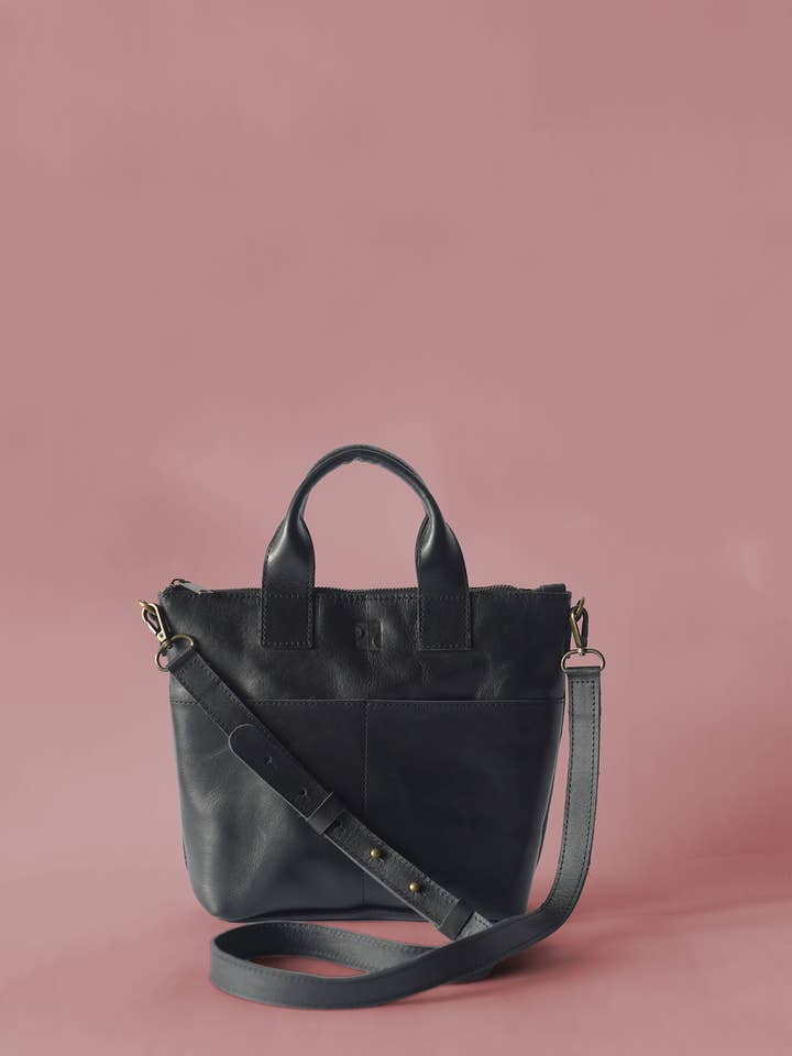 CUSTOM BRANDING | Medium Black Leather Crossbody for wholesale by Purse & Clutch