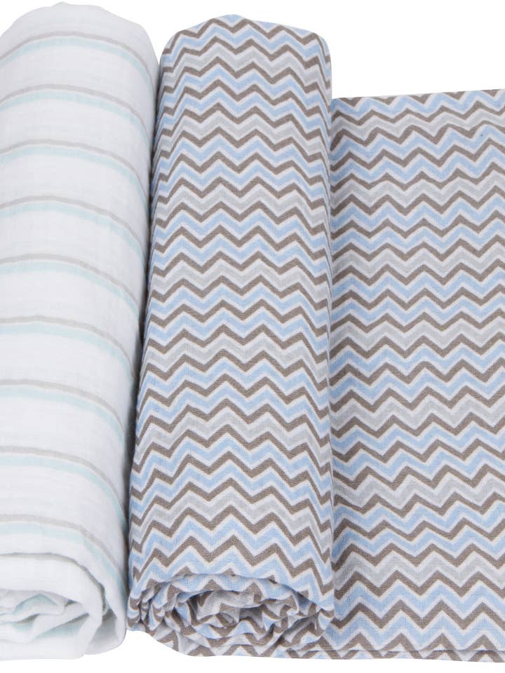 Blauw en grijs swaddle - Pak van 2 voor wholesale door Miracle Blanket- The #1 Pediatrician-recommended Swaddle