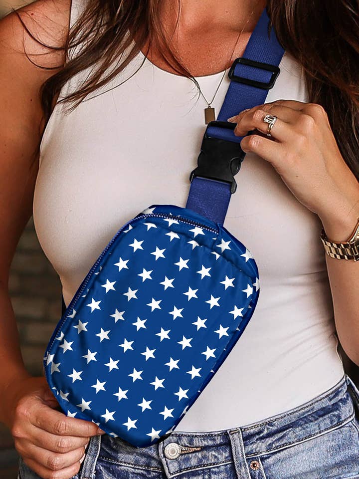 Bluing Independent Day Flag Star Printed Crossbody Bag for wholesale by Azzurro