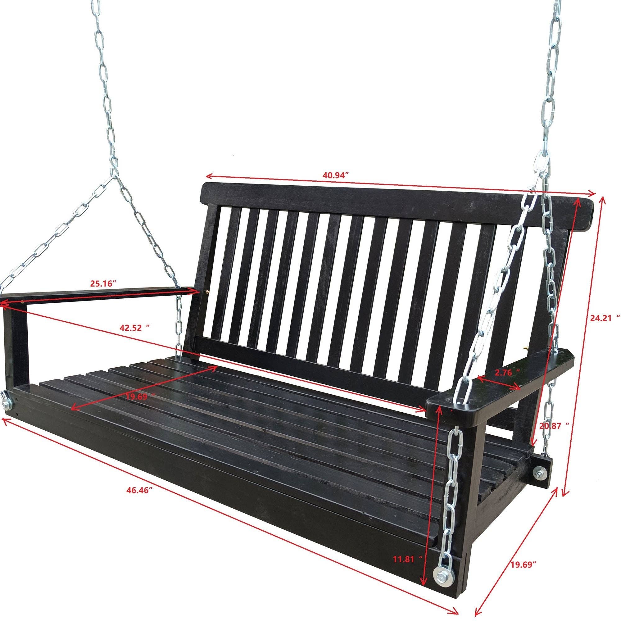 Front Porch Swing with Armrests;  Wood Bench Swing with Hanging Chains; for Outdoor Patio ; Garden Yard;  porch;  backyard;  or sunroom; Easy to Assemble; black for wholesale on Faire7