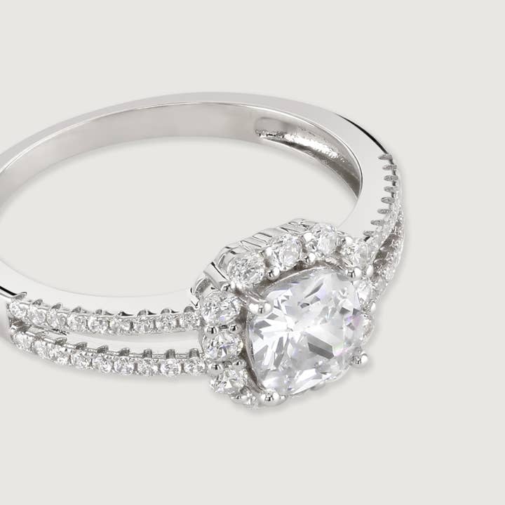 The Carat Collection - Split Band Cushion Sparkle Solitaire for wholesale by Buckley London