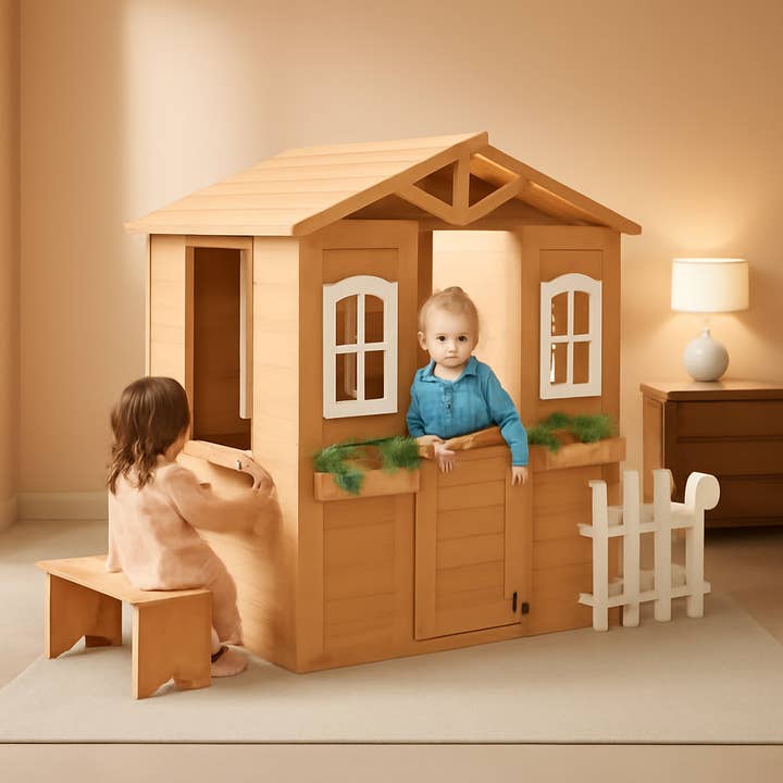 Kids Outdoor Wood Playhouse With Working Door And Windows for wholesale by ShipItFurniture