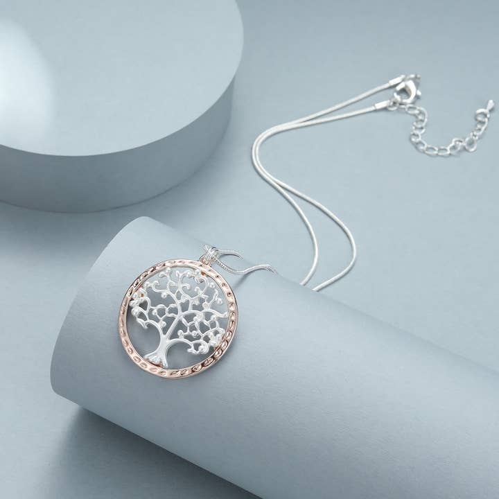 Rose & Silver Tree Pendant Necklace N602739SR for wholesale by Gracee Jewellery