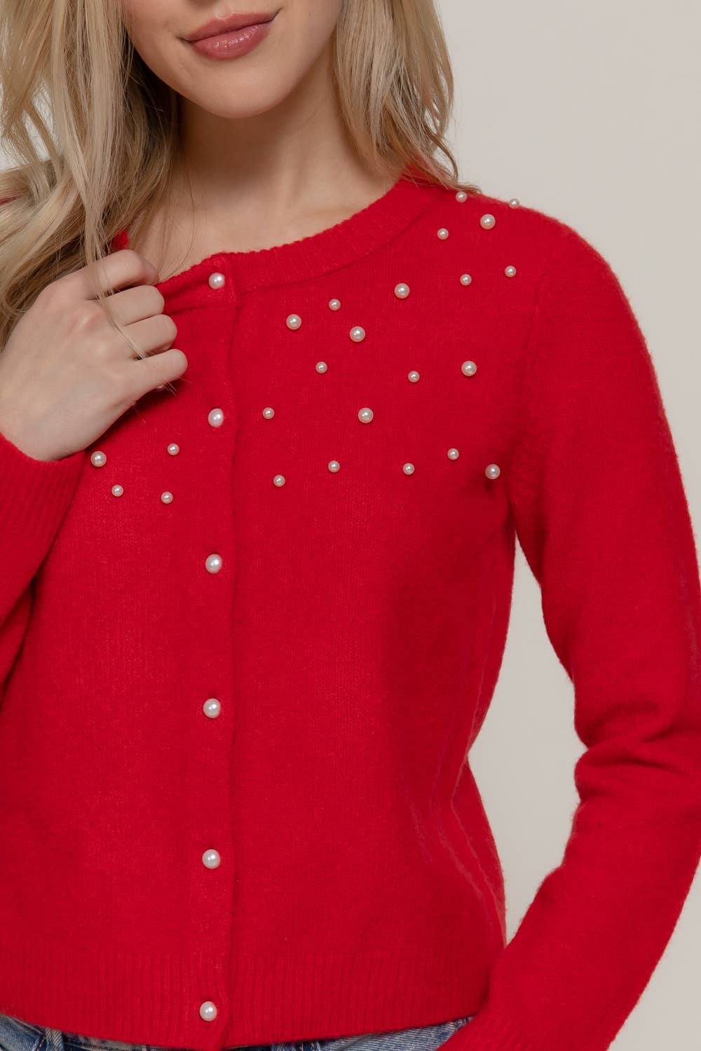 Active Basic | Active USA – wholesale Cardigan – Women’s – Long Sleeve Round Neck Pearl Embellished Sweater Cardigan10