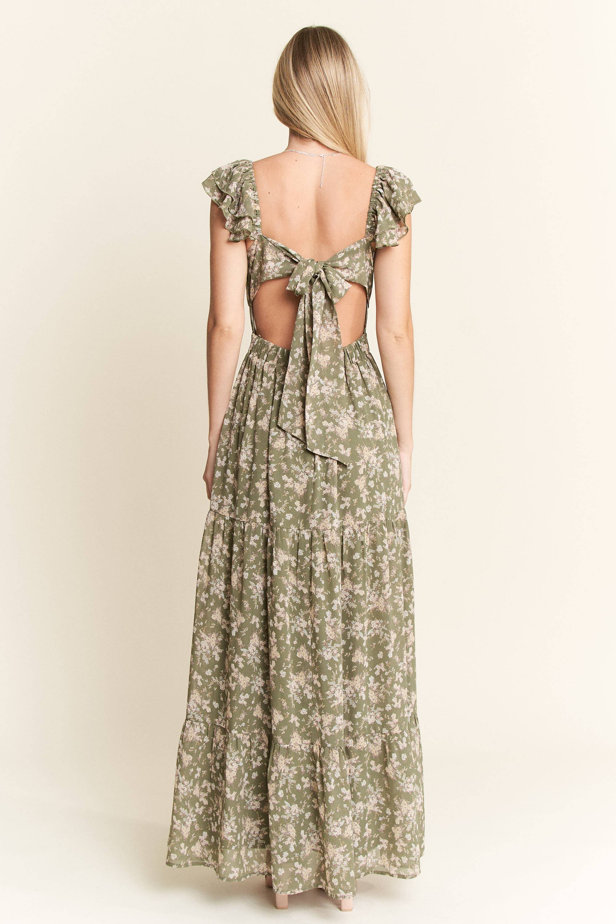 JADE BY JANE - Wholesale Dress - Women's - RUFFLE SLEEVE TIERED MAXI DRESS40