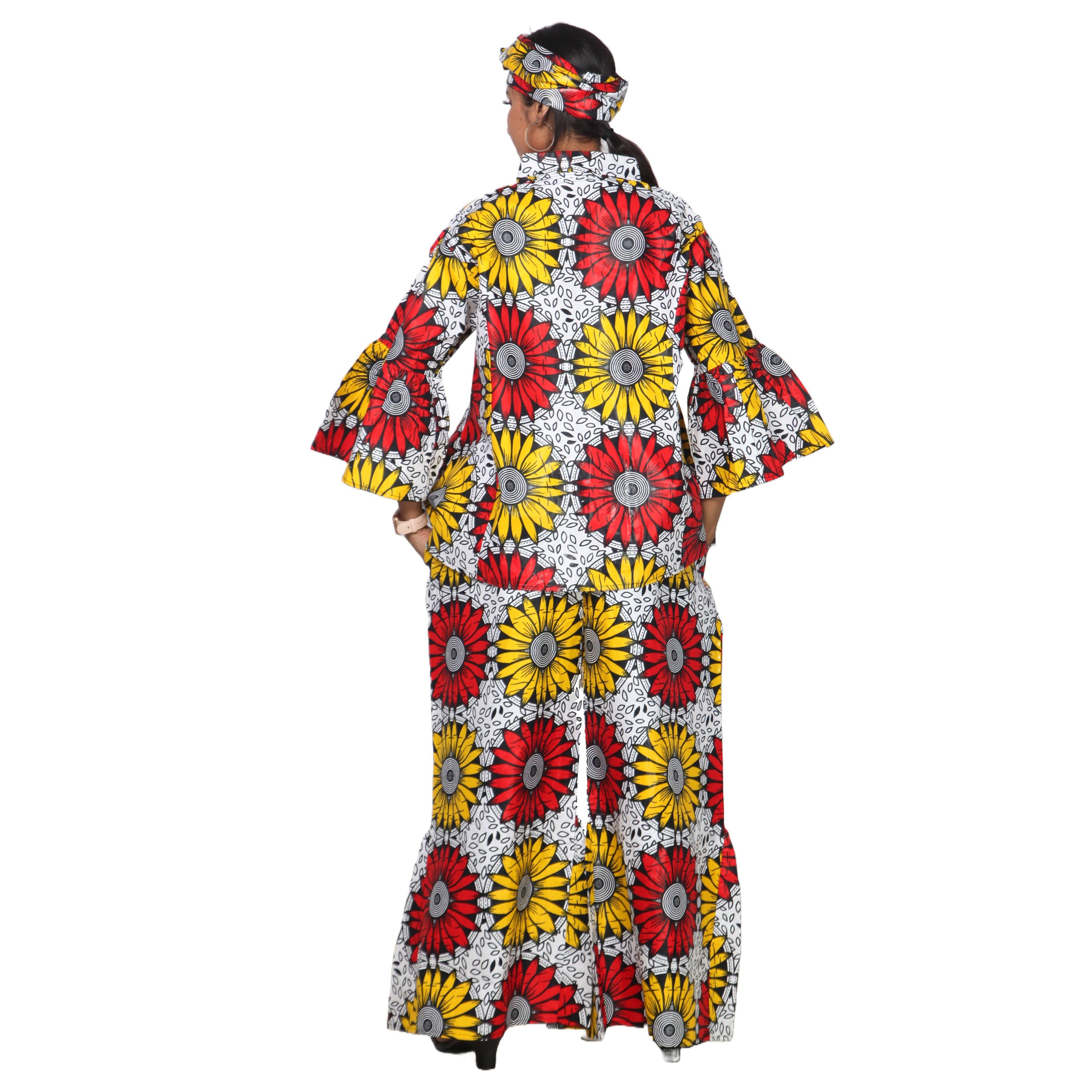 African Stars - Vente Ensemble haut et pantalon (PAS d'intérieur) - Femme - Ensemble Chemisier Femme et Pantalon Palazzo -- Imprimé FI-405044