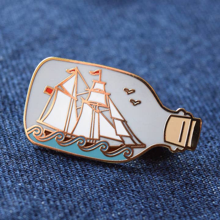 Ship in a Bottle Enamel Pin for wholesale by Quiet Tide Goods