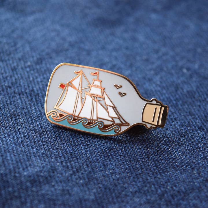 Ship in a Bottle Enamel Pin for wholesale by Quiet Tide Goods