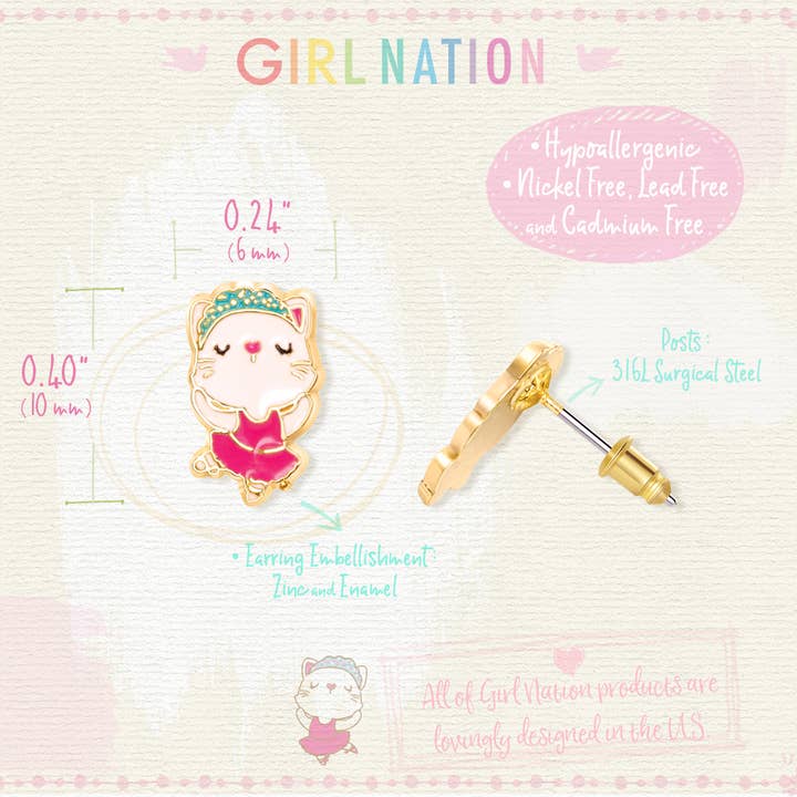 Girl Nation - Vente Boucles d'oreilles – enfant - Clous d'oreilles Ballerina Kitty Cuti