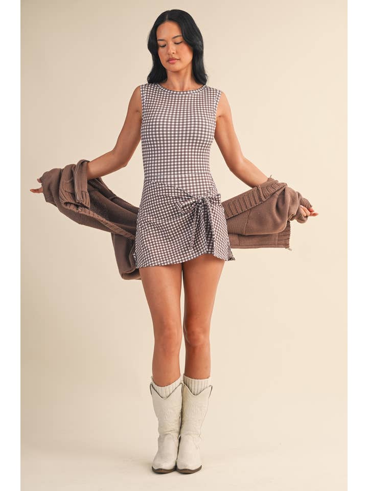 KIMBERLY C - Wholesale Athletic Dress - Women's - Gingham Print Sleeveless Wrap Tie Front Dress 5