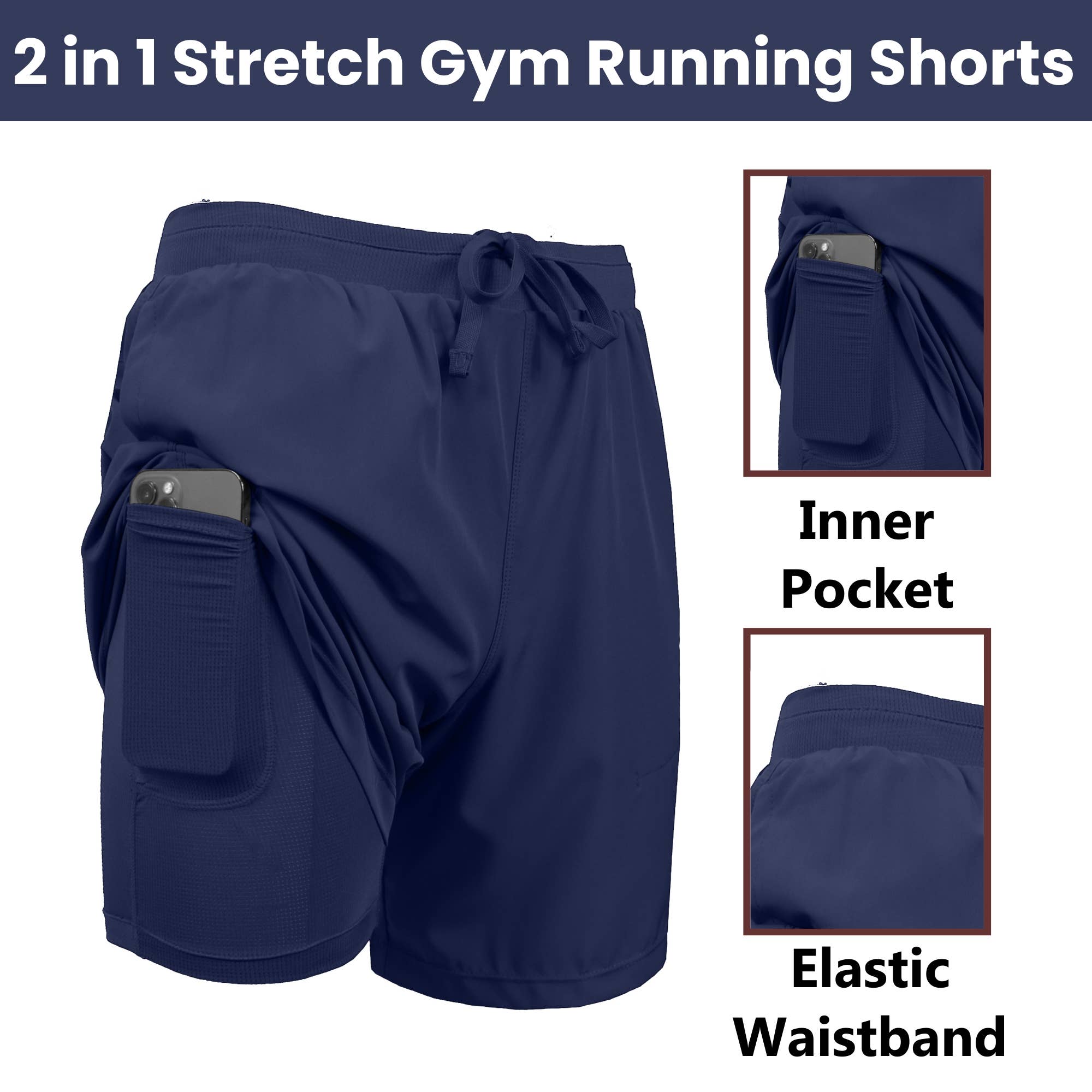 Galaxy By Harvic - Vendita all'ingrosso Pantaloncini sportivi - Uomo - Pantaloncini da corsa da uomo 2 in 1 elasticizzati ad asciugatura rapida con fodera9