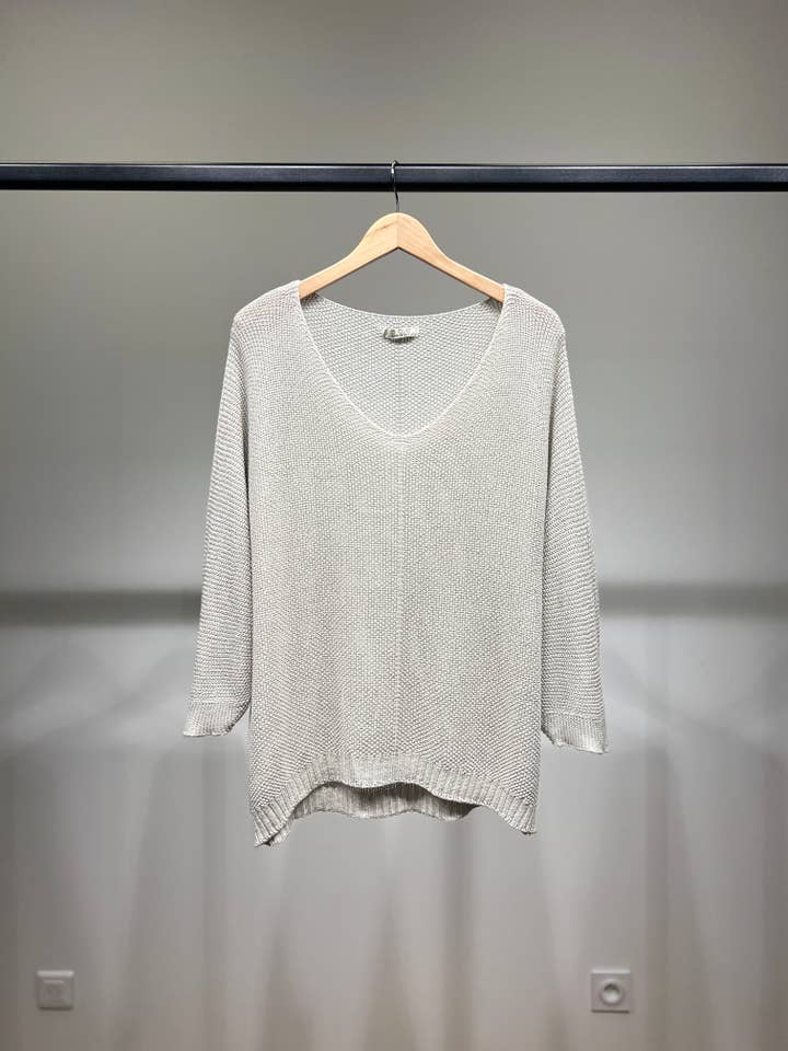 L'Emotion - Wholesale Knit Sweater - Women's - Modal Shiny Thread V-Neck Knitted Sweater
