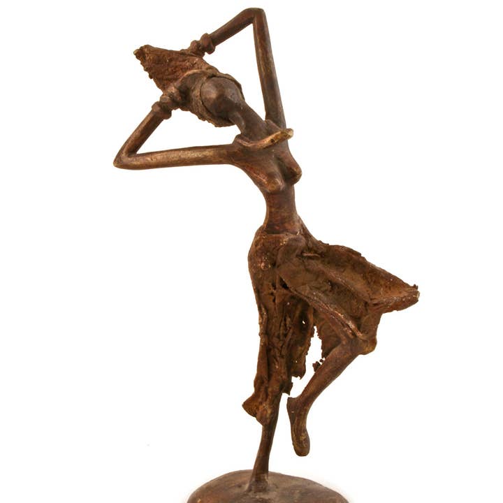 Swahili | AFRICAN MODERN - Wholesale Sculpture - Burkina Faso Bronze Miniature Celebrating Lady Sculpture6