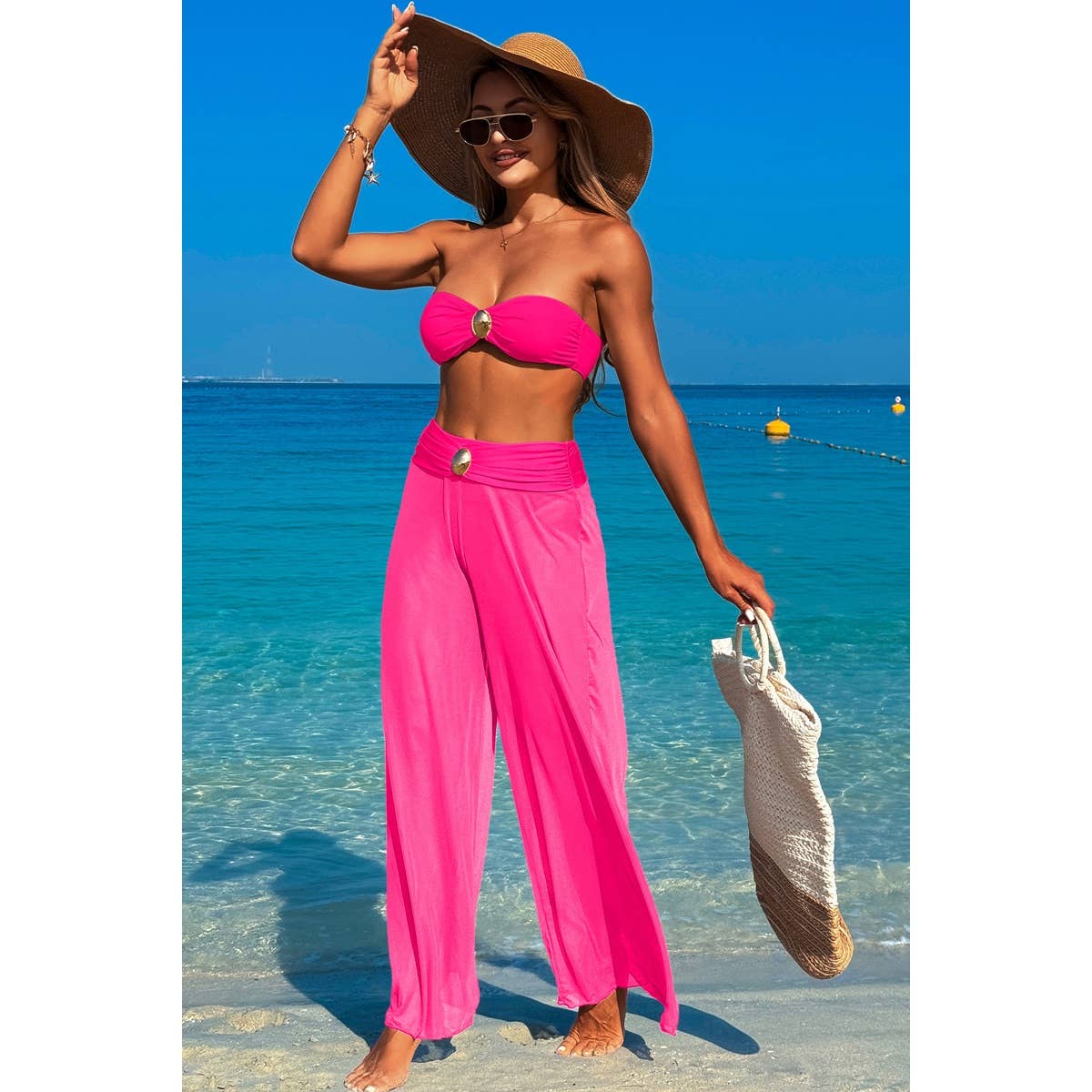 Elings - Vendita all'ingrosso Bikini - Donna - Set Bikini da Spiaggia in Metallo a Colori Solidi8