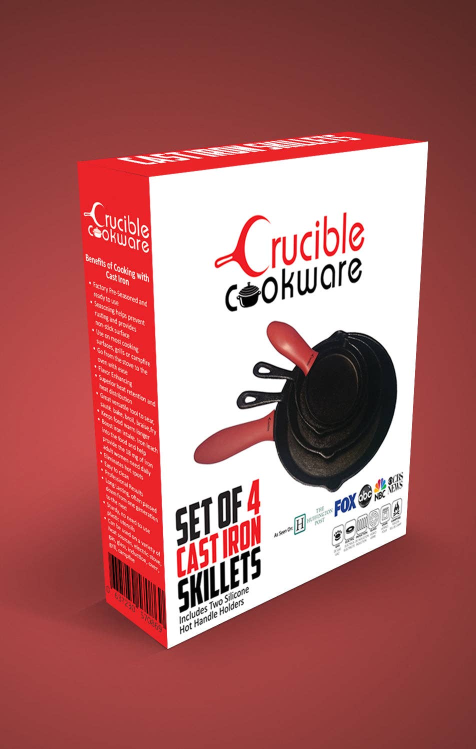 Crucible Cookware - Venta al por mayor Sartenes de hierro fundido - Juego de 4 sartenes de hierro fundido en diferentes tamaños10