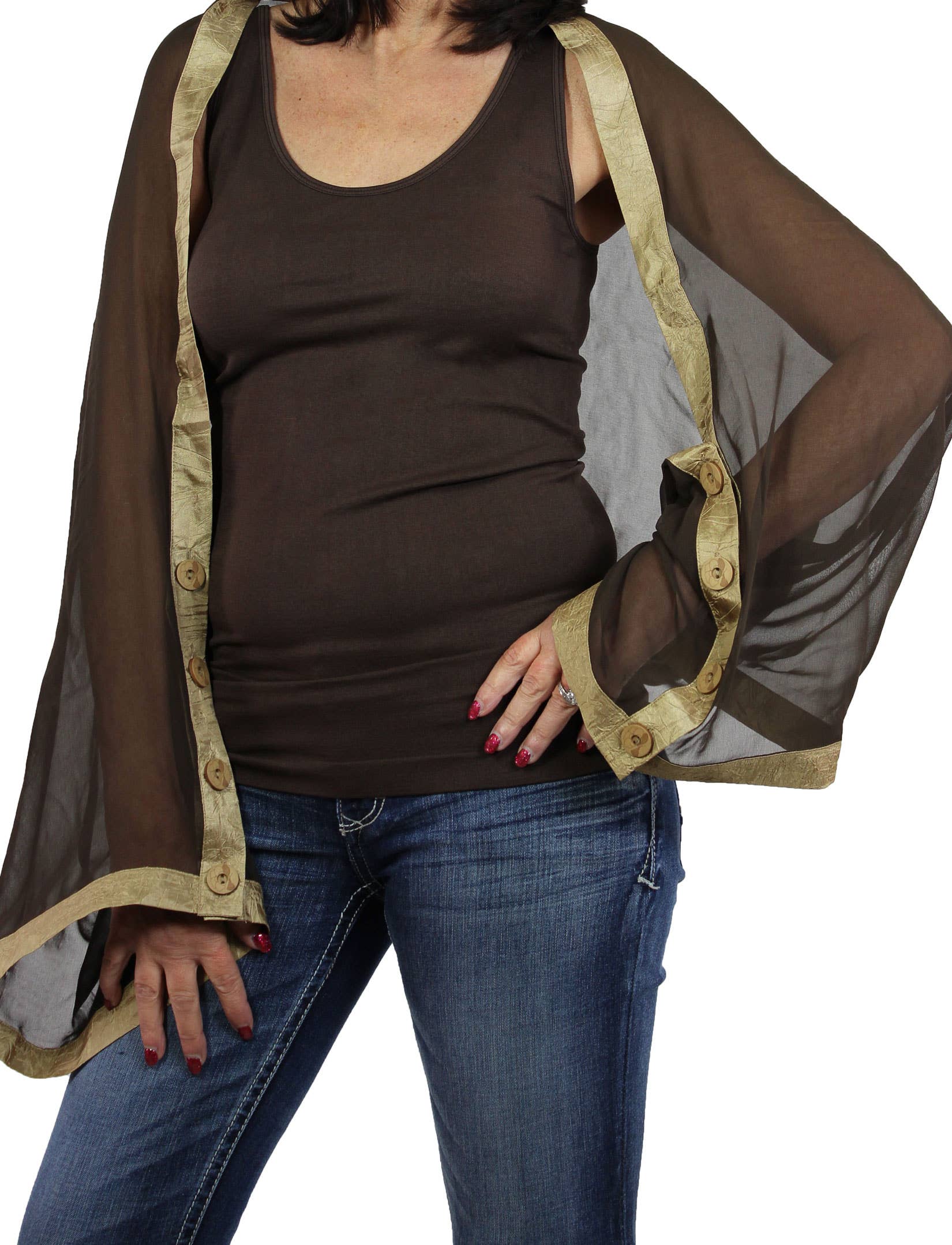 The Magic Scarf Company – wholesale Wrap – Women's – 1036 - Origami Trim Button Shawl/Shrug4