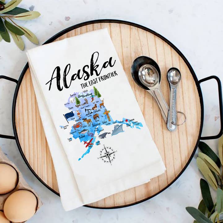 Mapa do Estado do Alaska Farinha de Souvenir Toalha de Chá Sack por atacado de Avery Lane Gifts