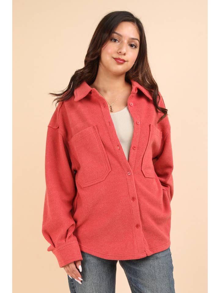VERY J - Wholesale Shirt Jacket/Shacket - Women's - NJ90004-Oversized Cozy Button Down Shacket Jacket